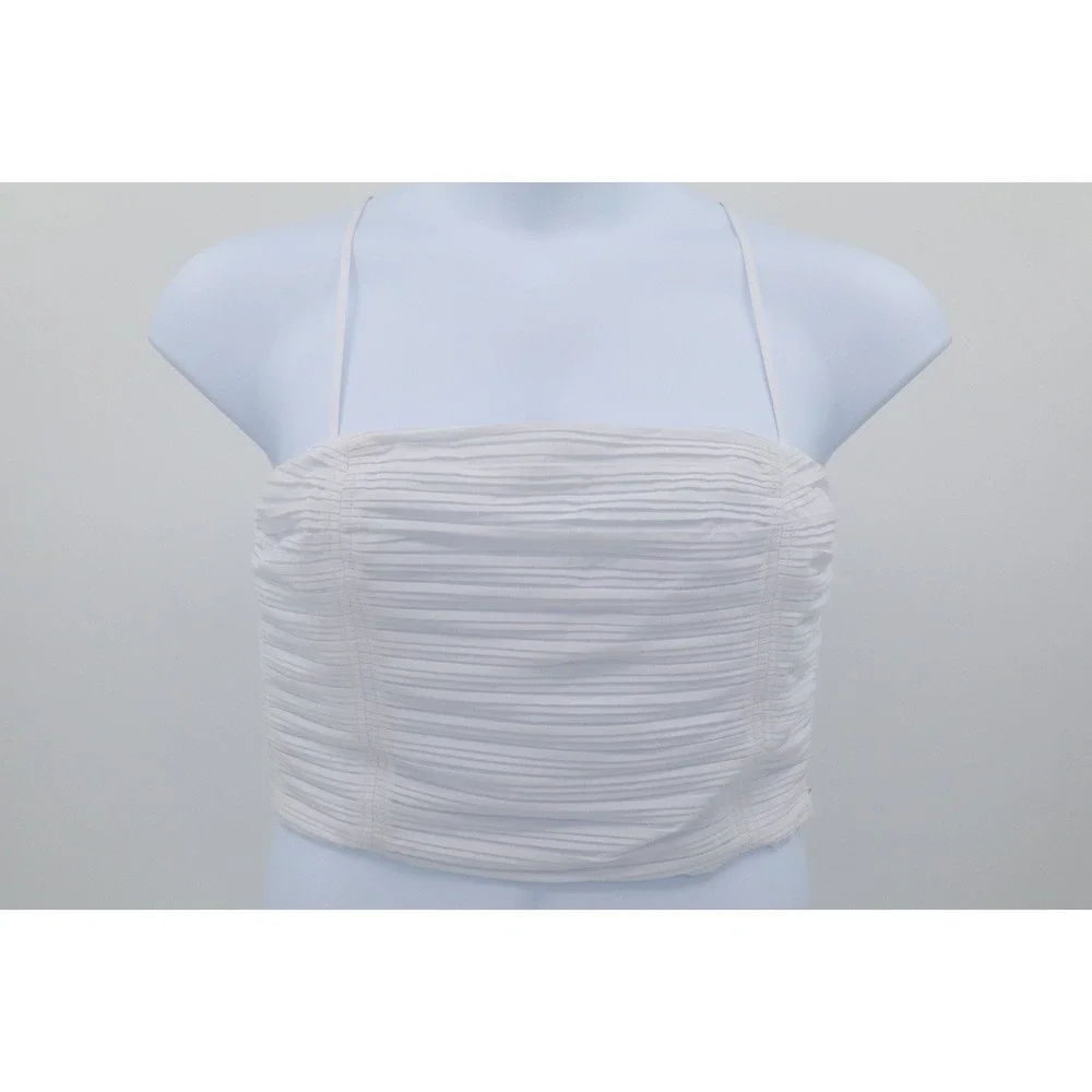 NWT Madewell Womens Poplin Crop Tube Top Pleated White Smocked Cotton Size 10 - Picture 3 of 10